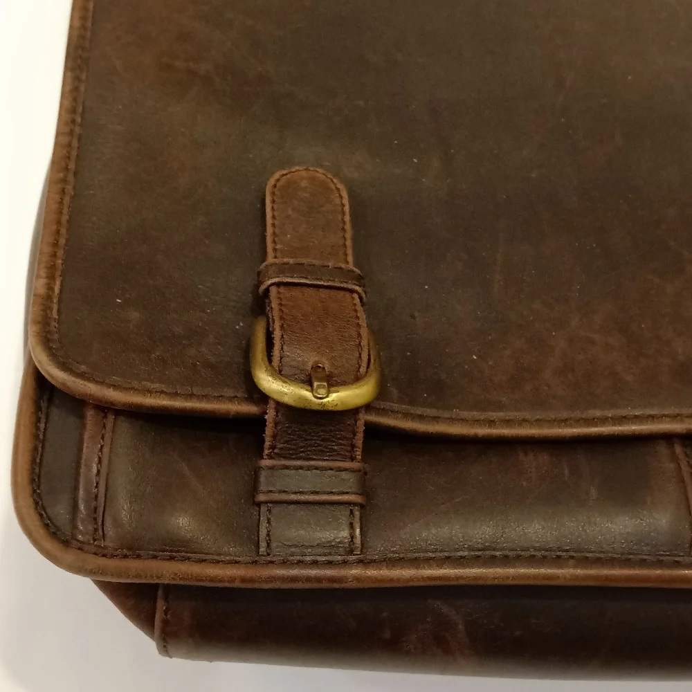 All Leather Distressed Briefcase Portfolio Brown